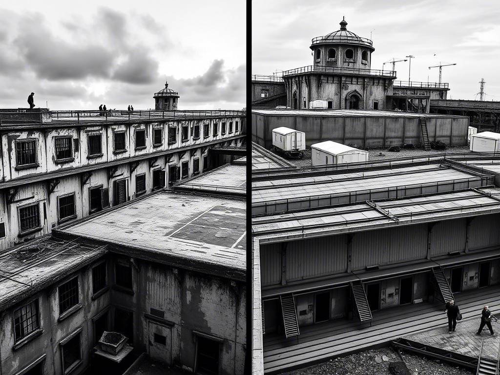 A black and white photo of Alcatraz