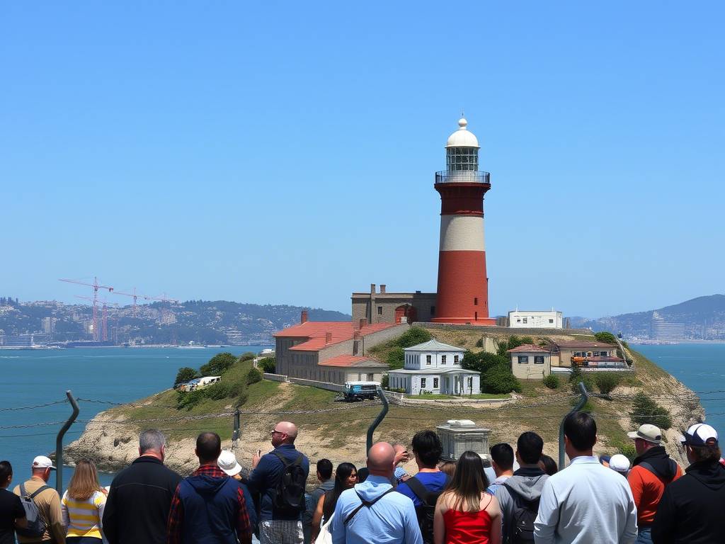 Tourists gazing at Alcatraz
