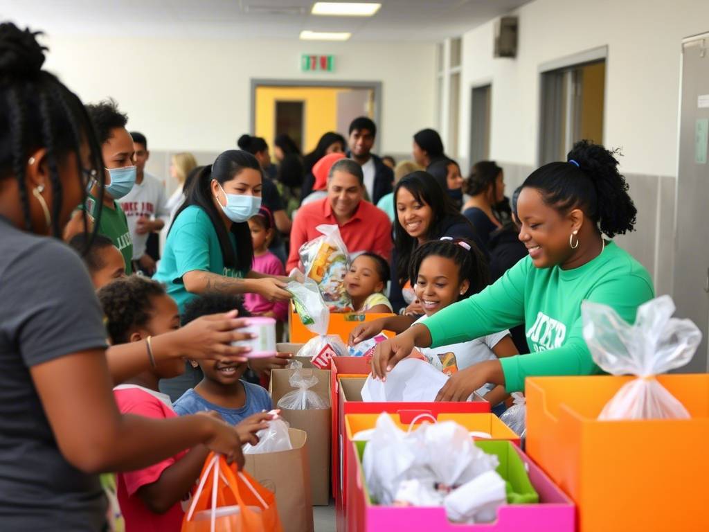 Volunteers distributing food and supplies