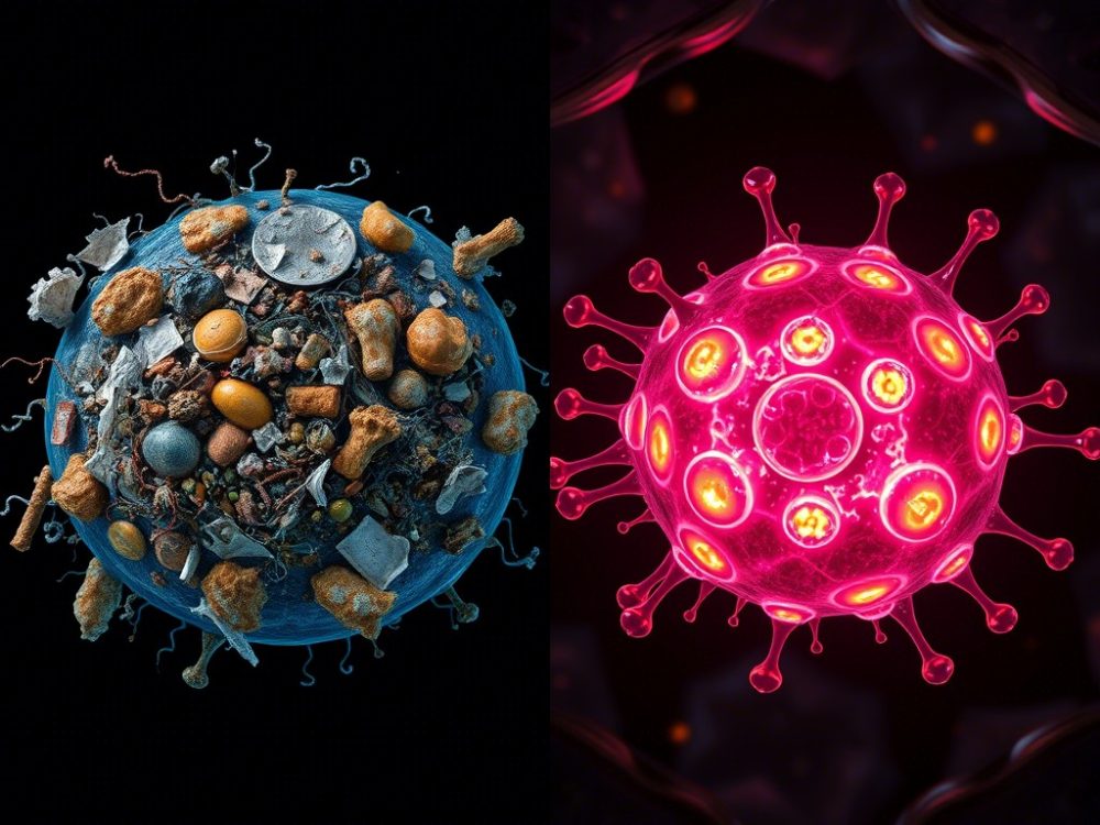 damaged proteins glowing mitochondria