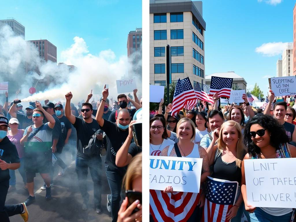 protest scene with tear gas