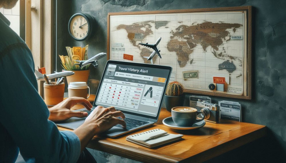 A traveler working remotely