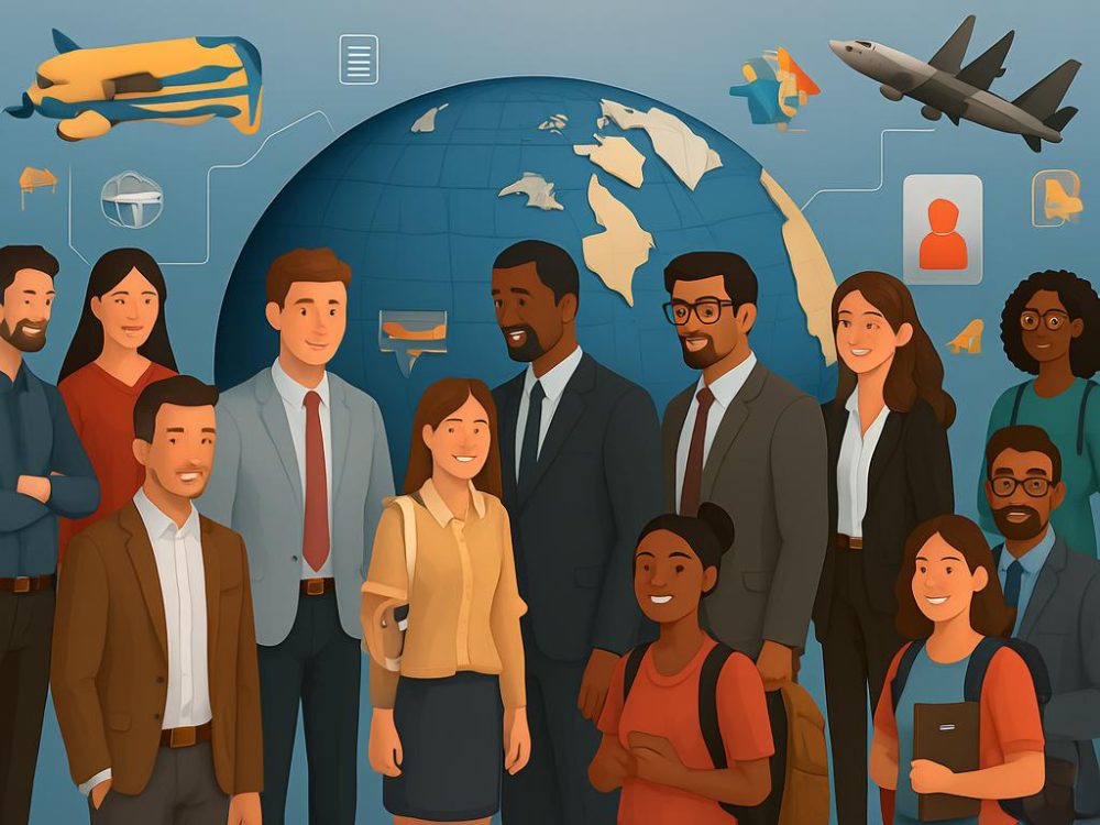 diverse group of travelers at an airport