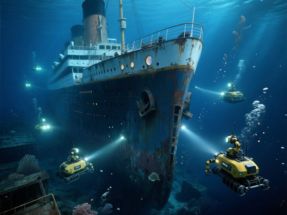 Aerial view of underwater robots