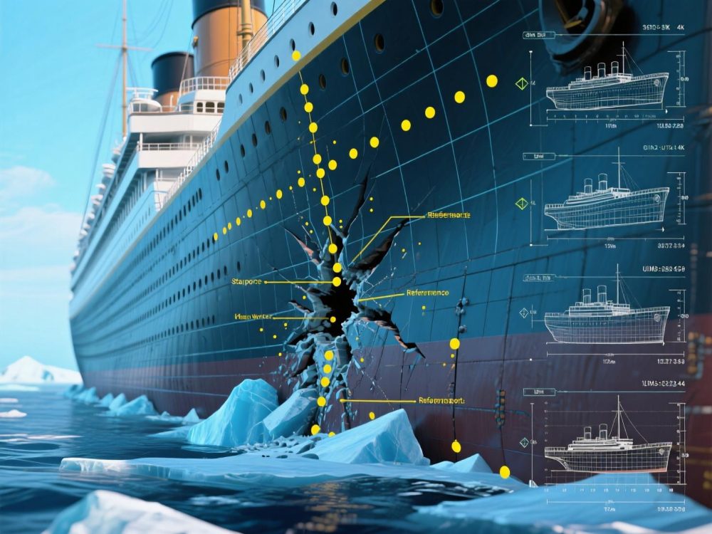 Titanic hitting an iceberg